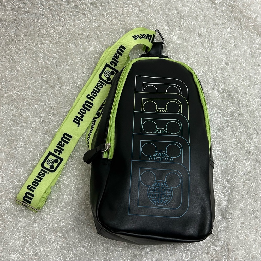 Walt Disney World Epcot Faux Leather Black Sling Crossbody Bag